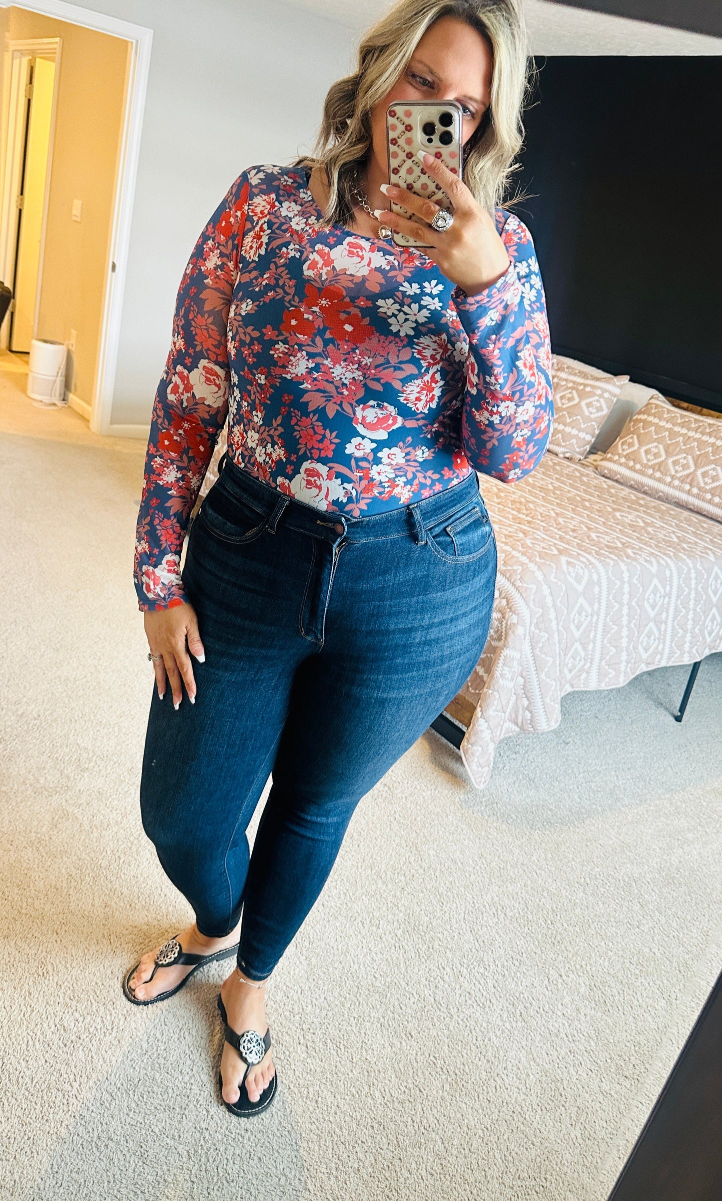 Women's Floral Print Mesh Top