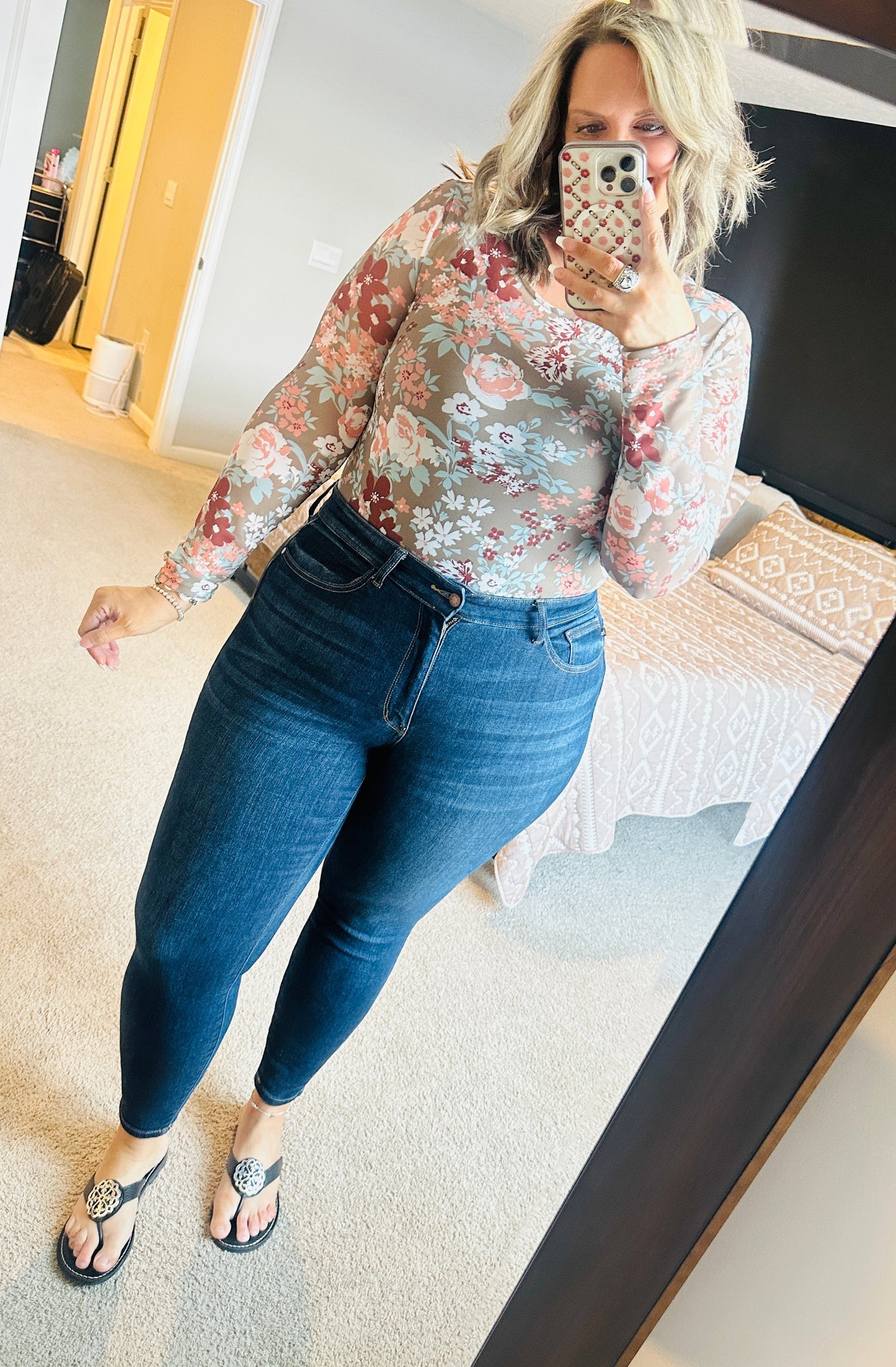 Women's Floral Print Mesh Top