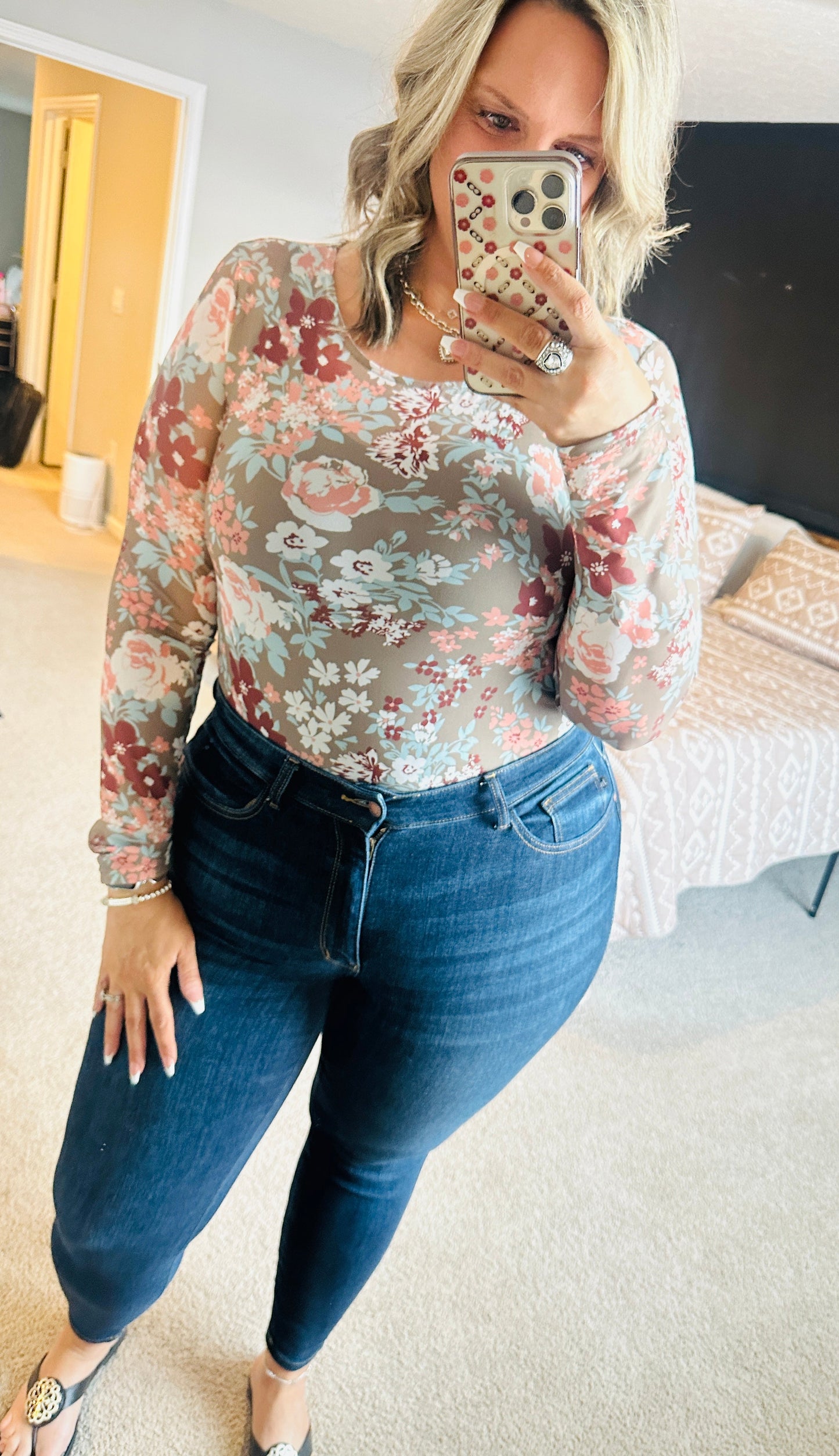 Women's Floral Print Mesh Top