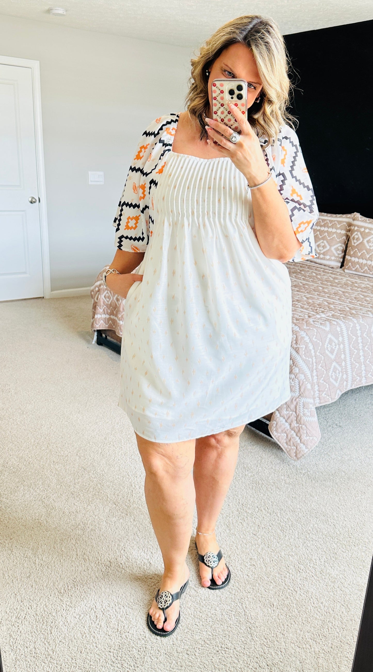 Women’s White Geometric Sleeve Dress