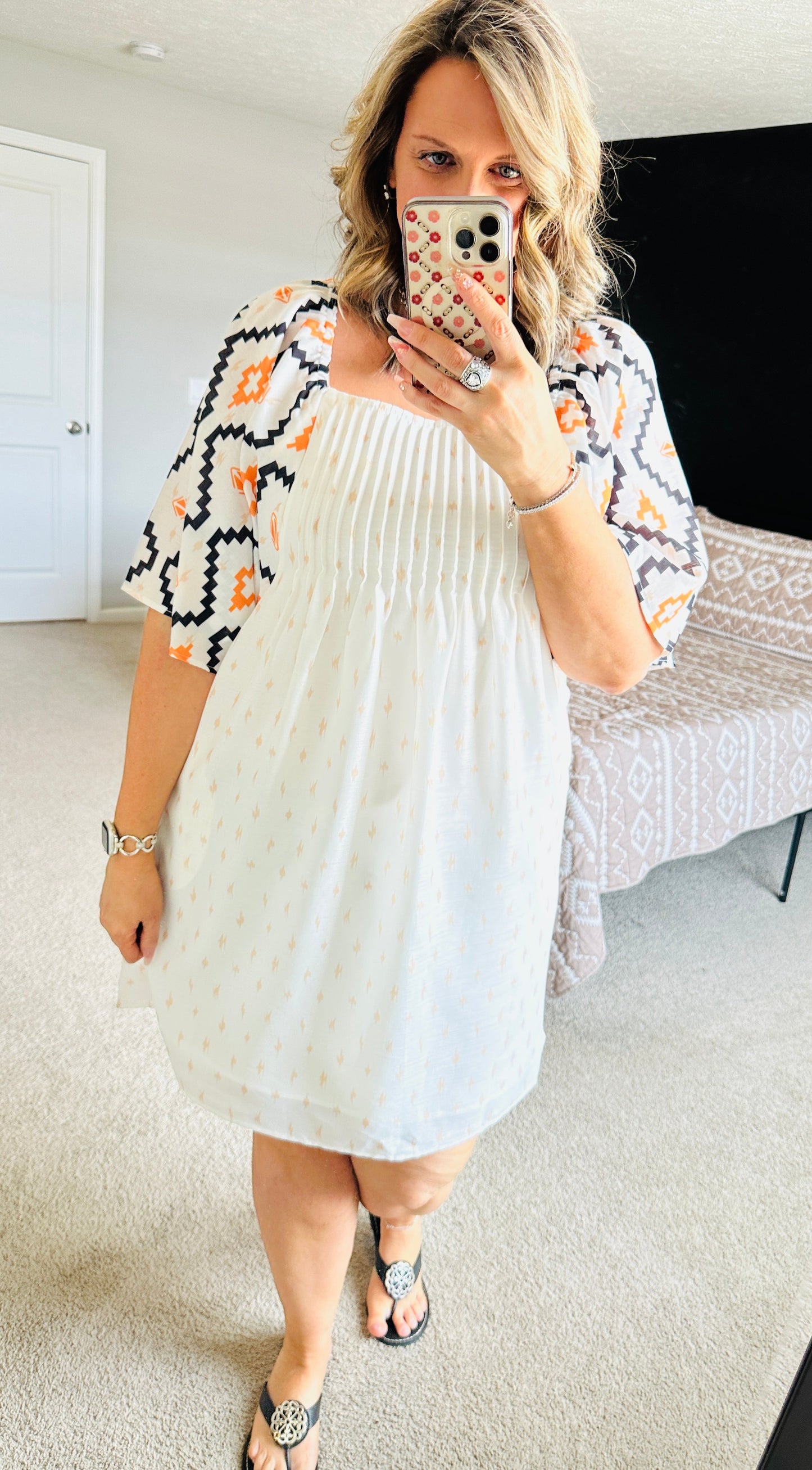 Women’s White Geometric Sleeve Dress