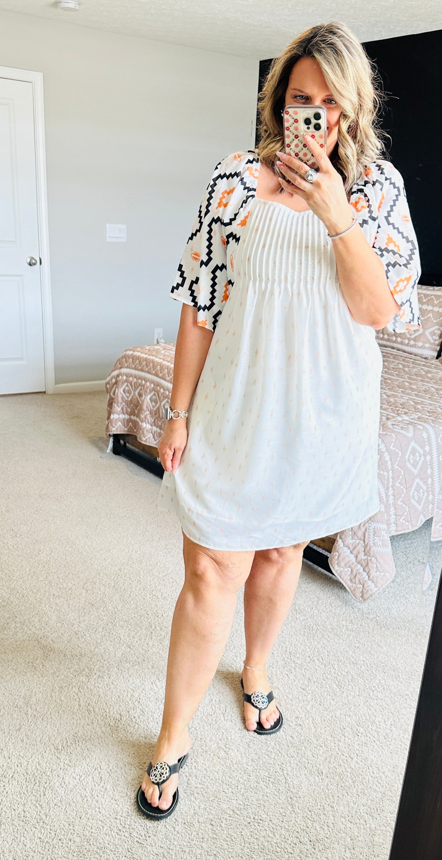 Women’s White Geometric Sleeve Dress