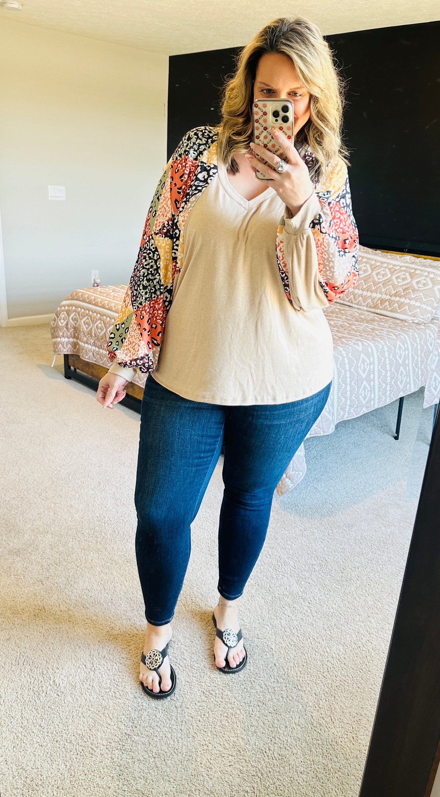 Women’s Leopard Patchwork Sleeve Top