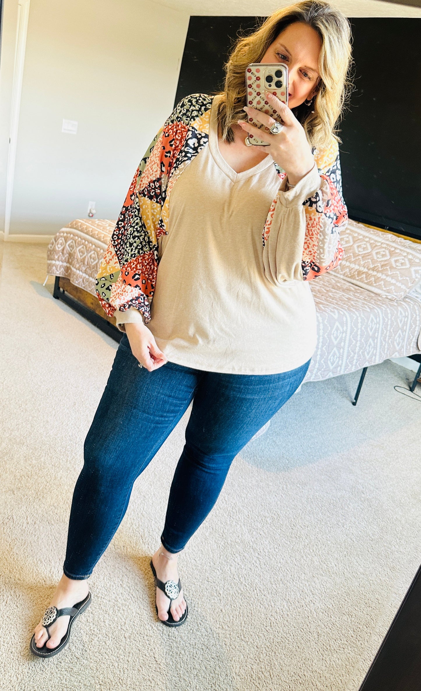 Women’s Leopard Patchwork Sleeve Top