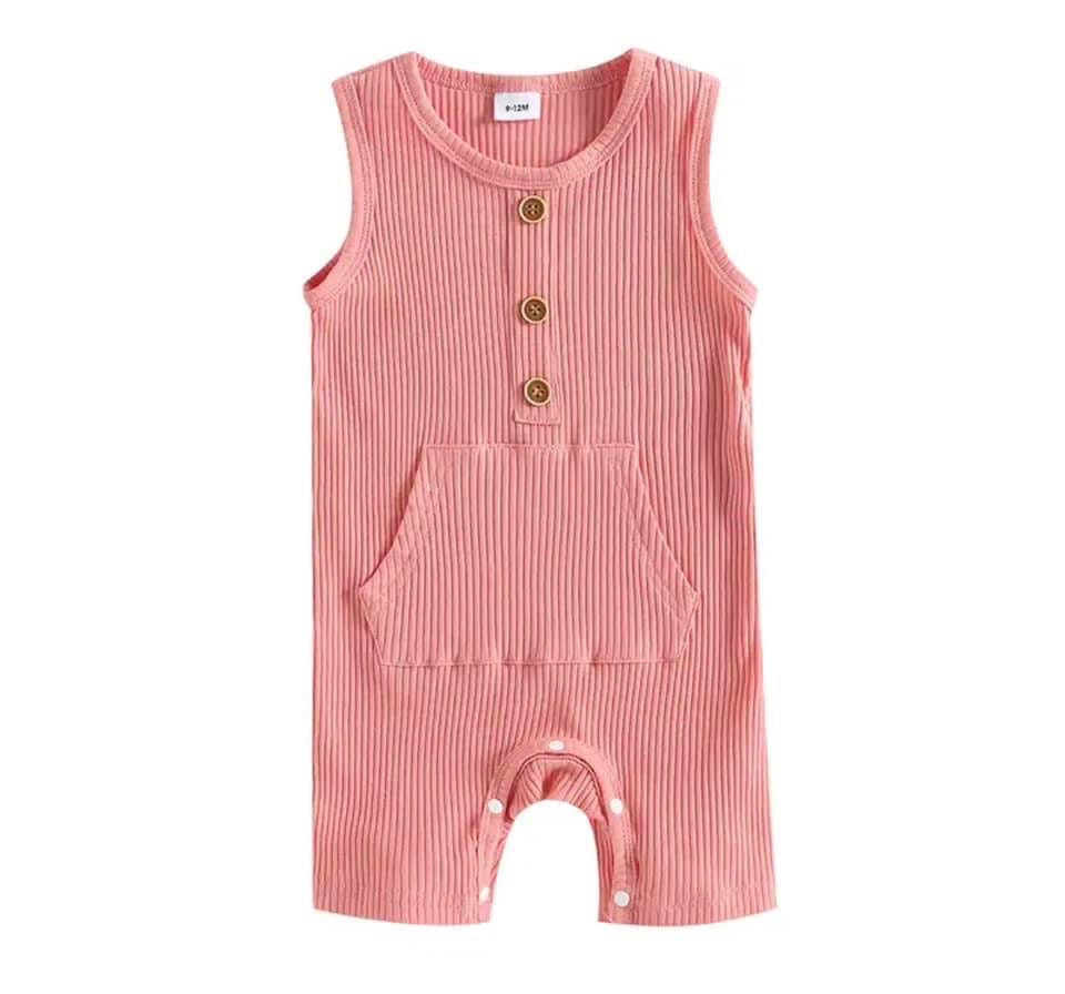 Pink Summer Ribbed Tank Jumpsuit
