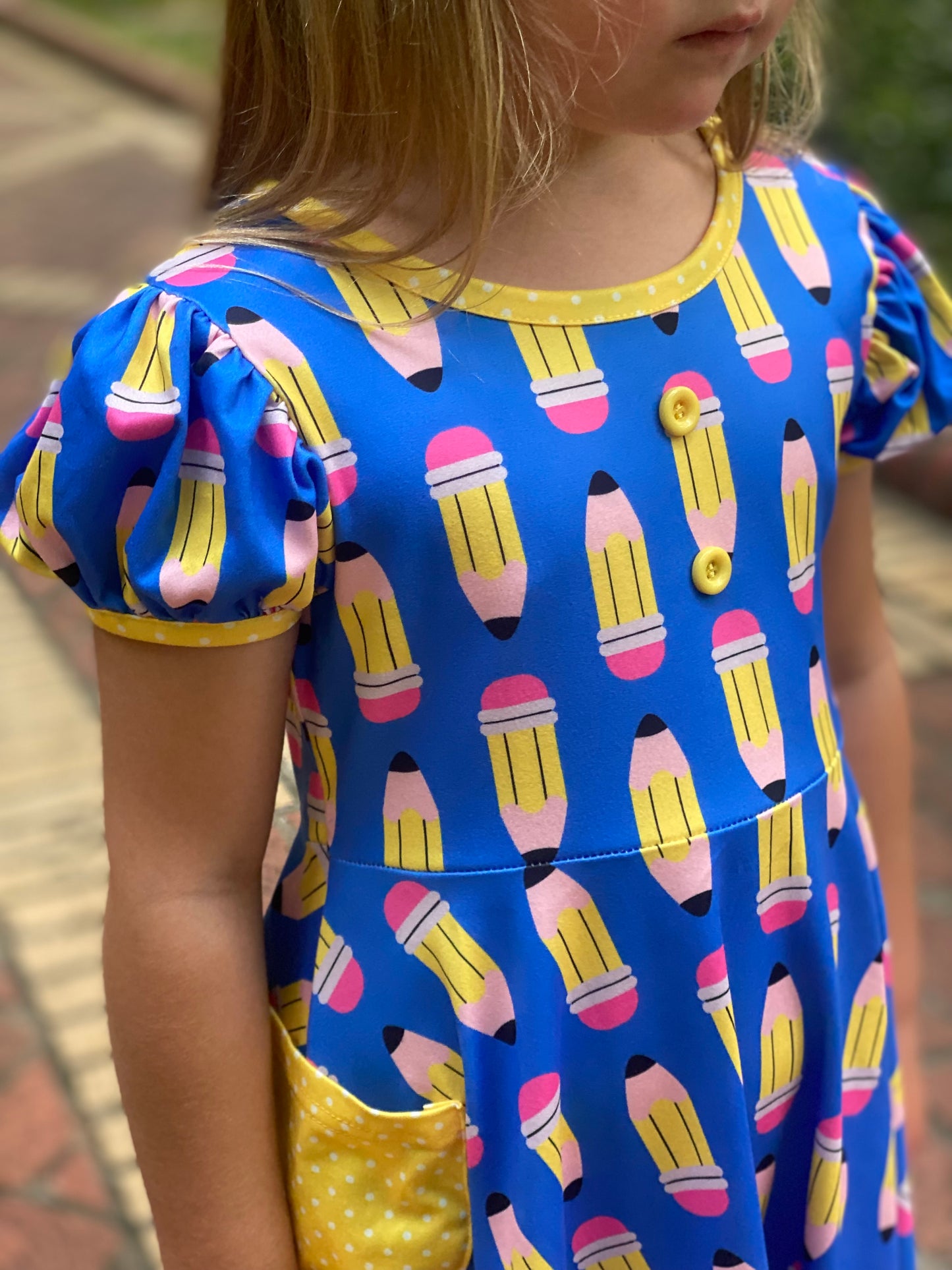 Girls Pencil and Polka Dot Back to School Dress