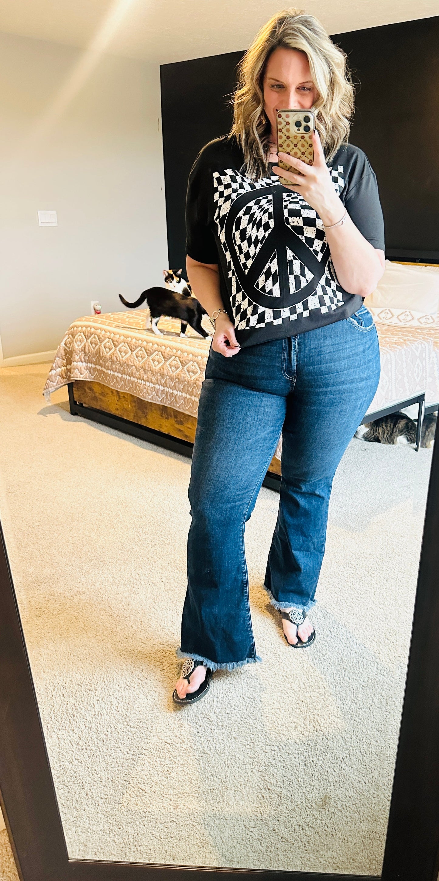 Pre-order Black Check Peace Top