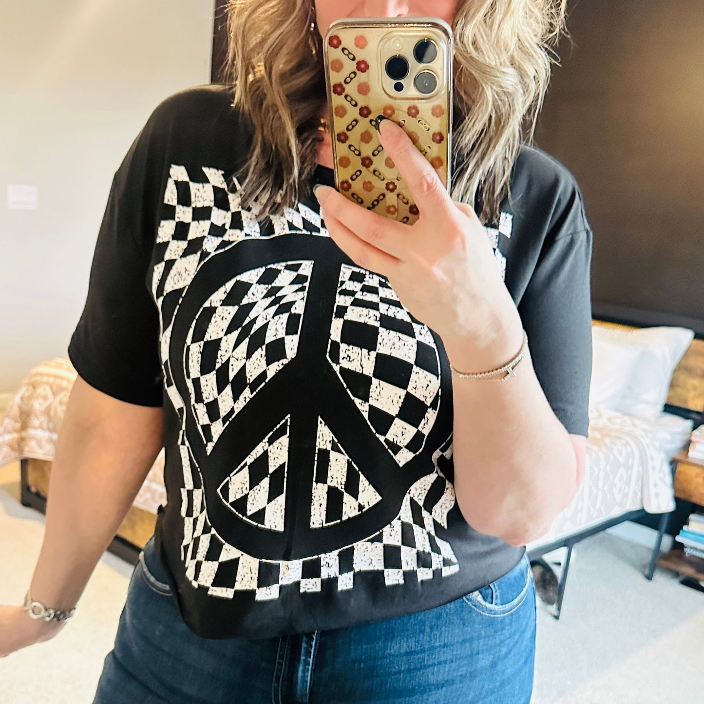 Pre-order Black Check Peace Top