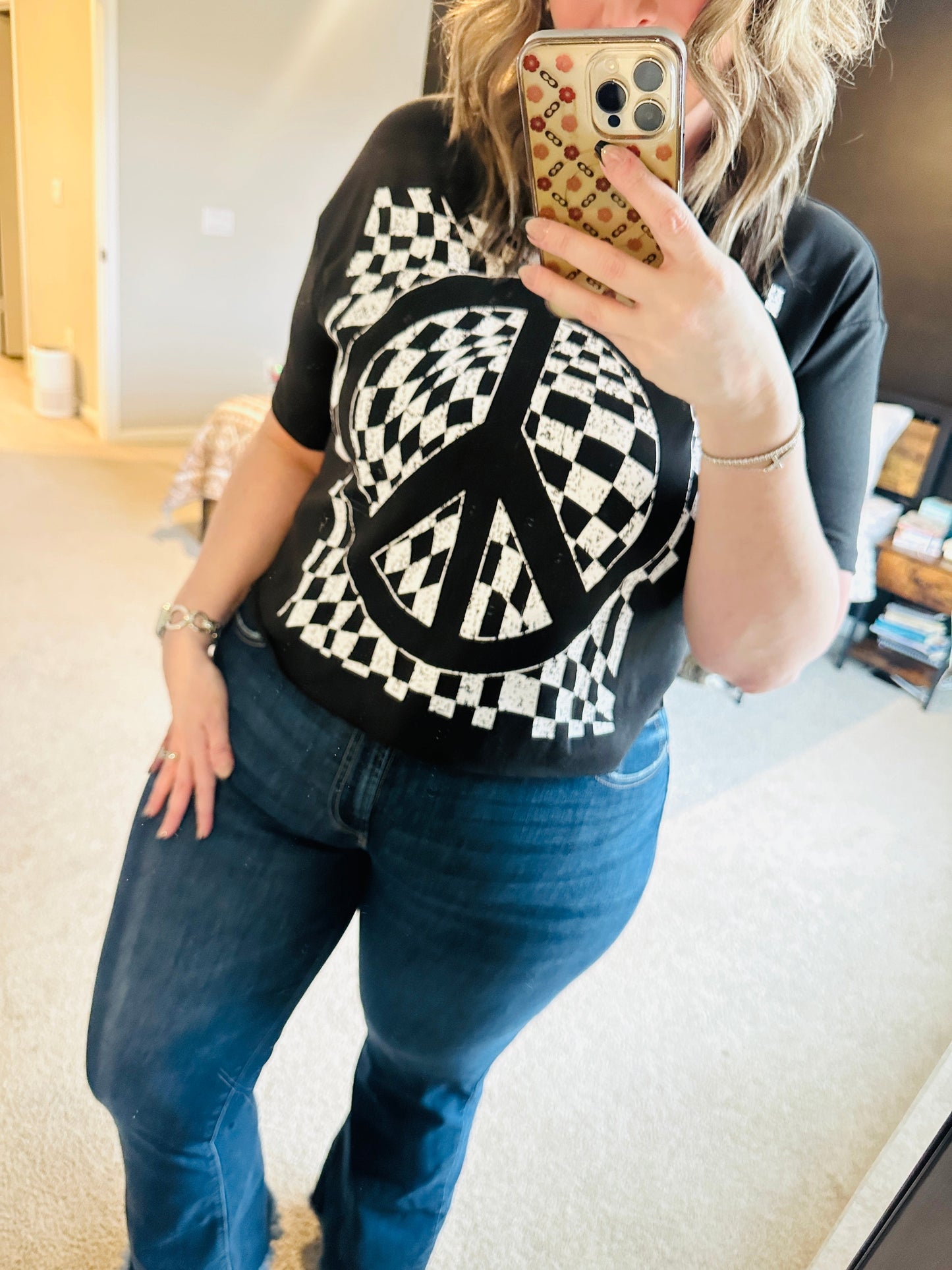 Pre-order Black Check Peace Top