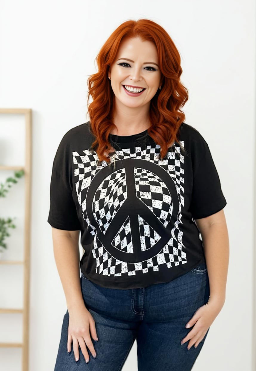 Pre-order Black Check Peace Top