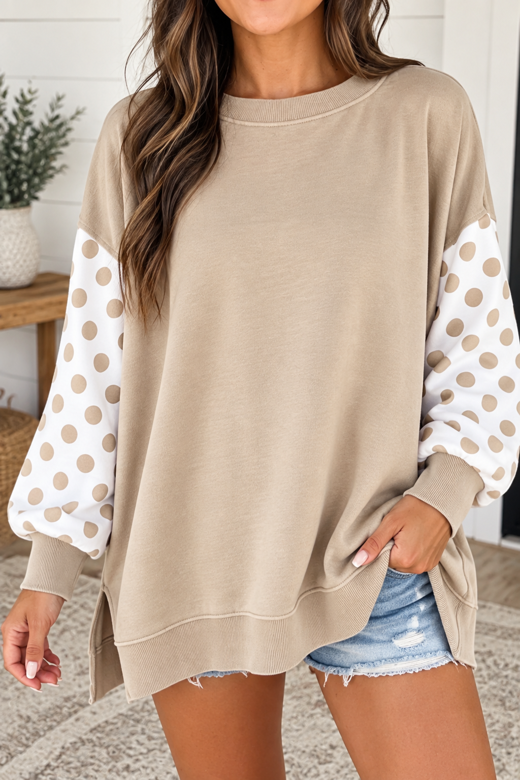 Pre-order Khaki Polka Dot Pullover