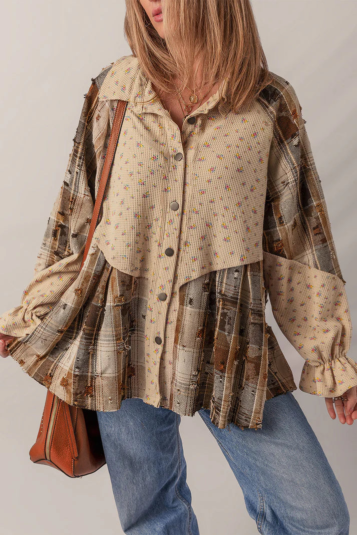 Pre-order Oatmeal Boho Plaid Shacket October