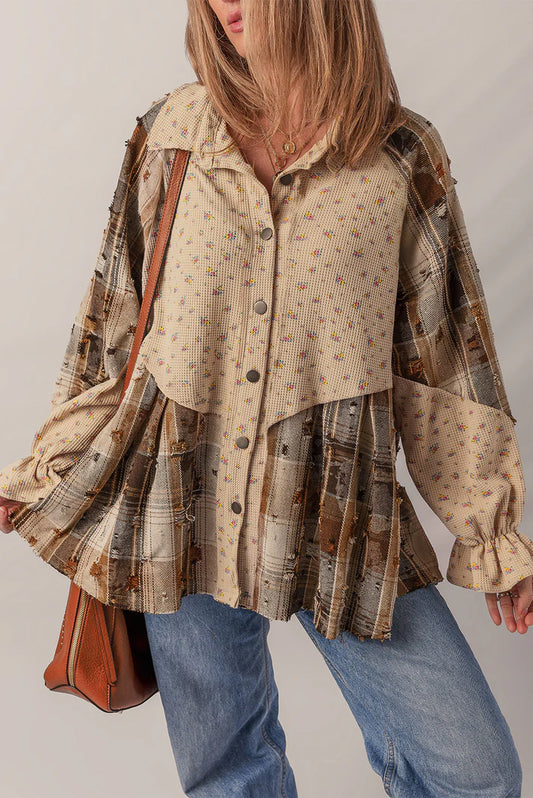 Pre-order Oatmeal Boho Plaid Shacket October
