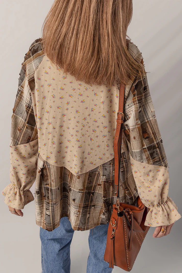 Pre-order Oatmeal Boho Plaid Shacket October
