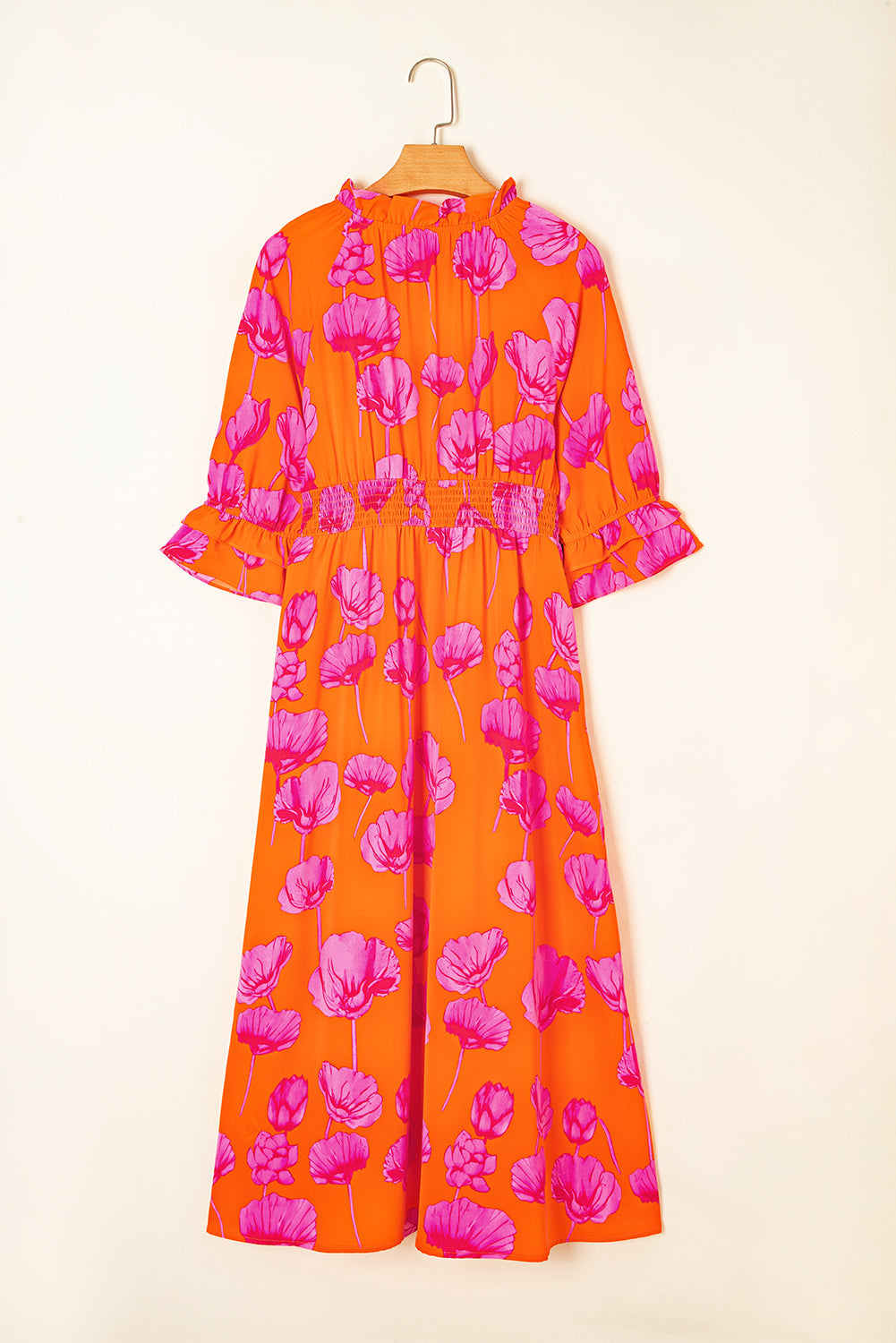 Pre-order Orange Floral Smocked Fall Maxi August
