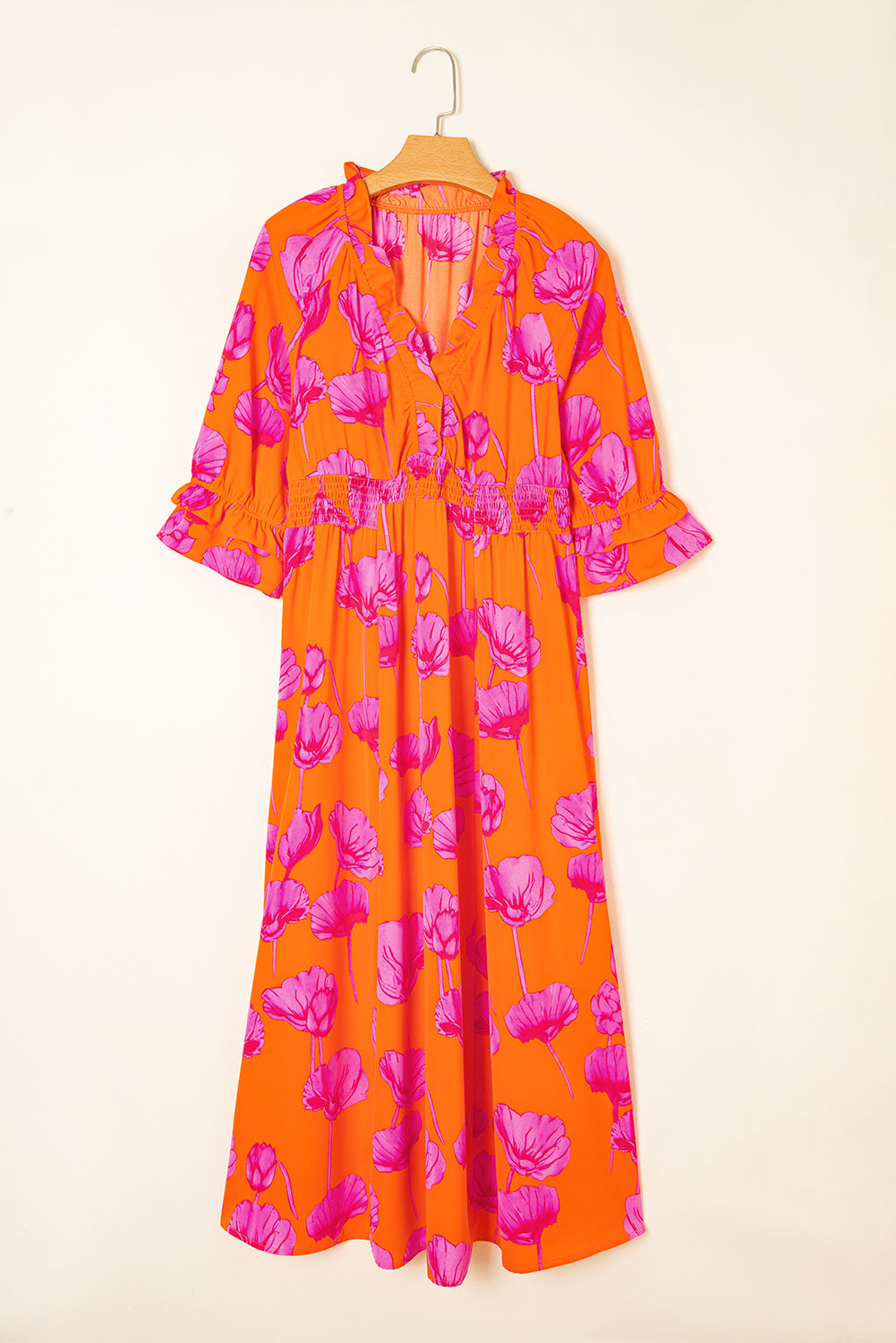 Pre-order Orange Floral Smocked Fall Maxi August