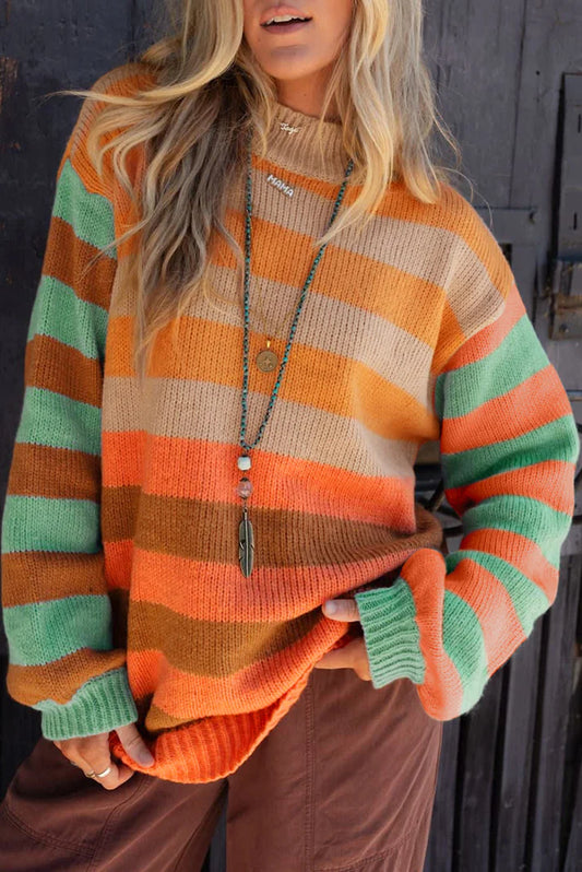 Pre-order Orange Stripe Color Block Sweater October