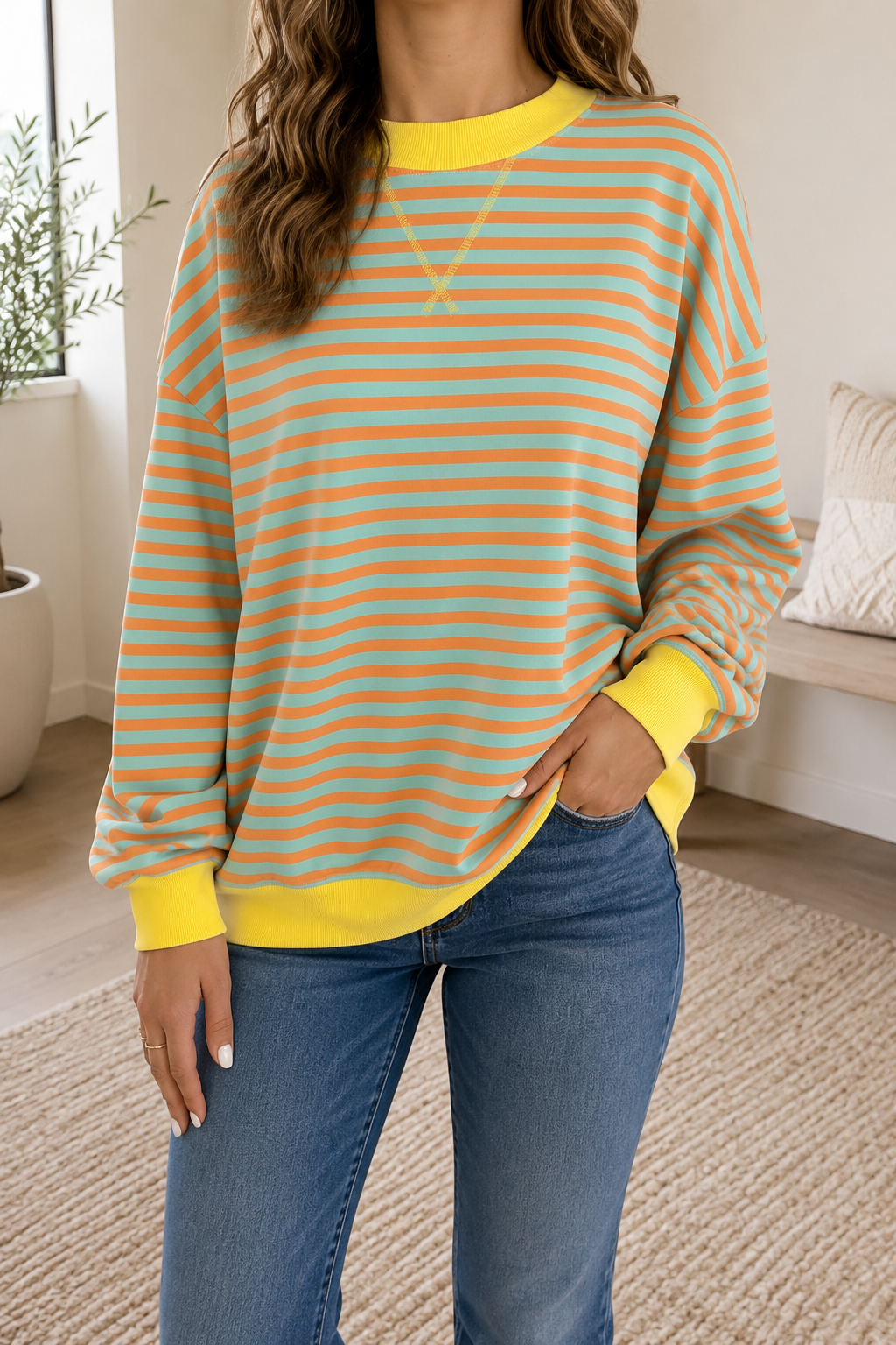 Pre-order Orange Stripe Plus Sweatshirt