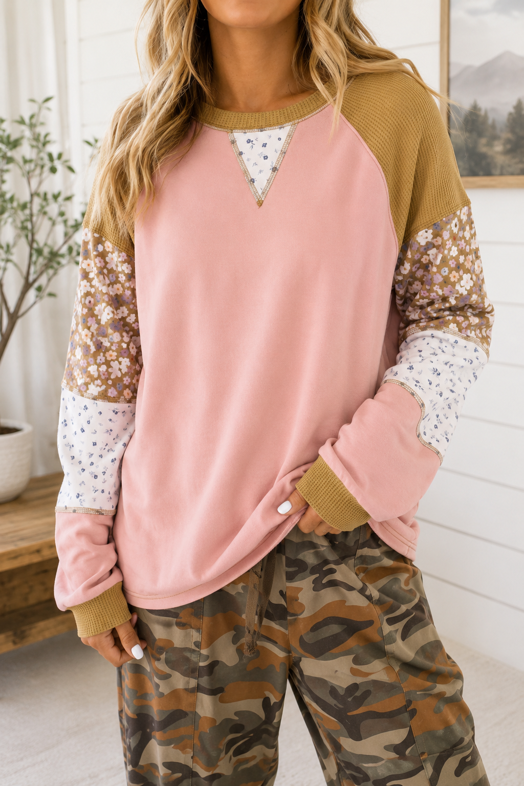 Pre-order Pink Colorblock Floral Top