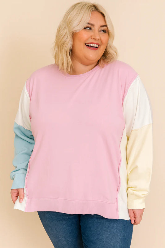 Pre-order Pink Colorblock Plus Size Sweatshirt October