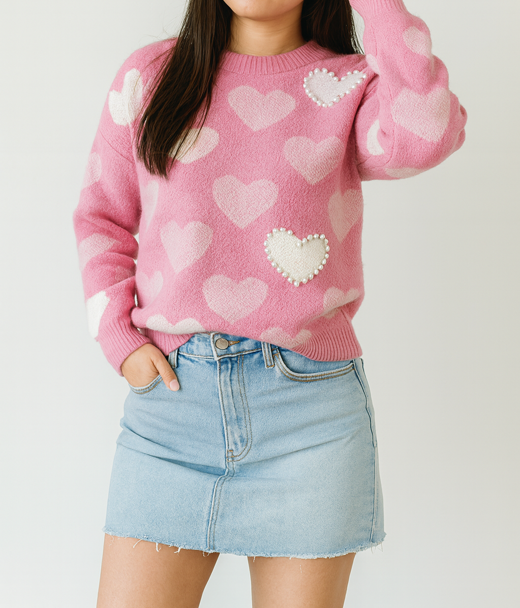 Pre-order Pink Pearl Heart Sweater FB