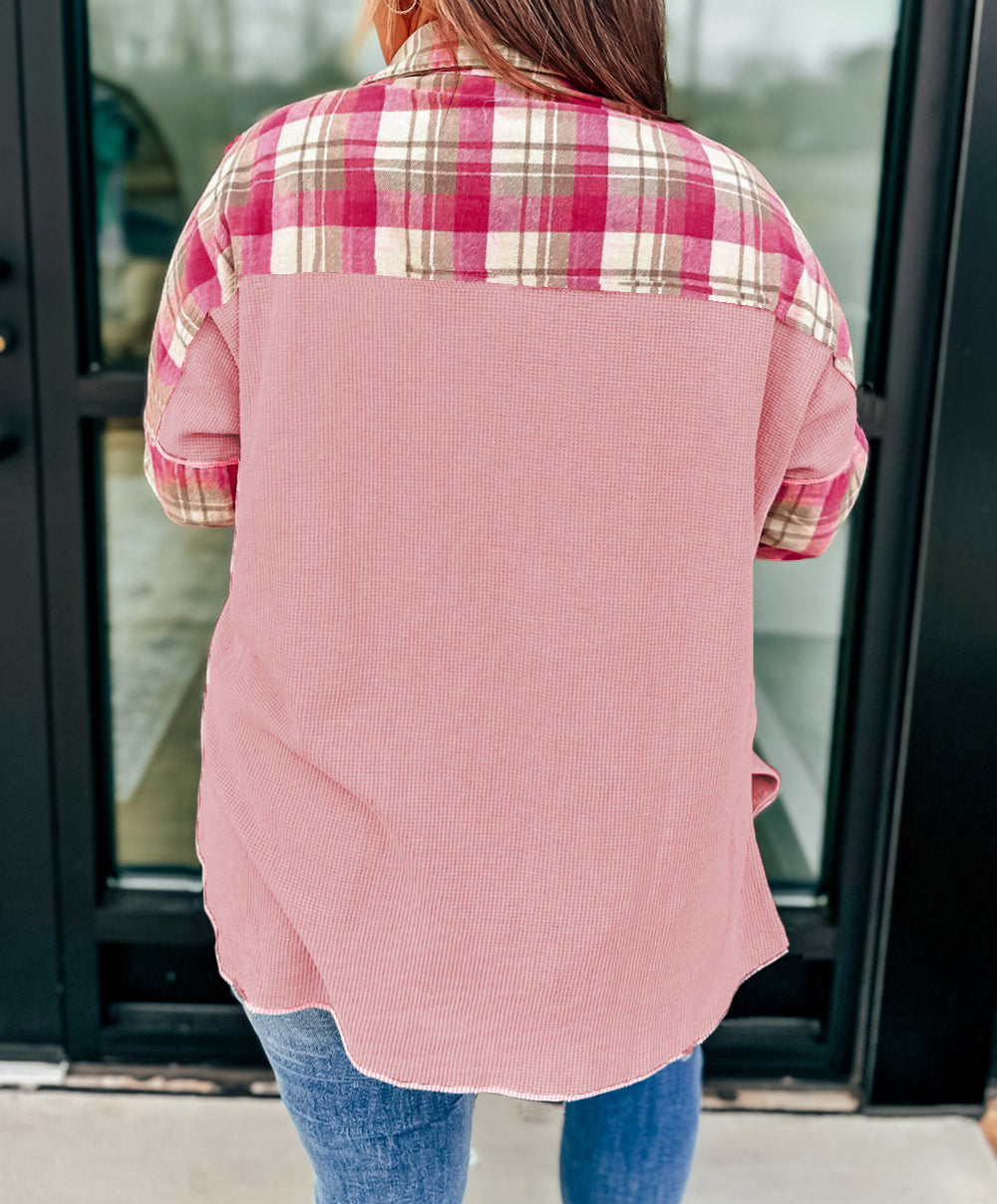 Pre-order Pink Plaid Patchwork Plus Top September