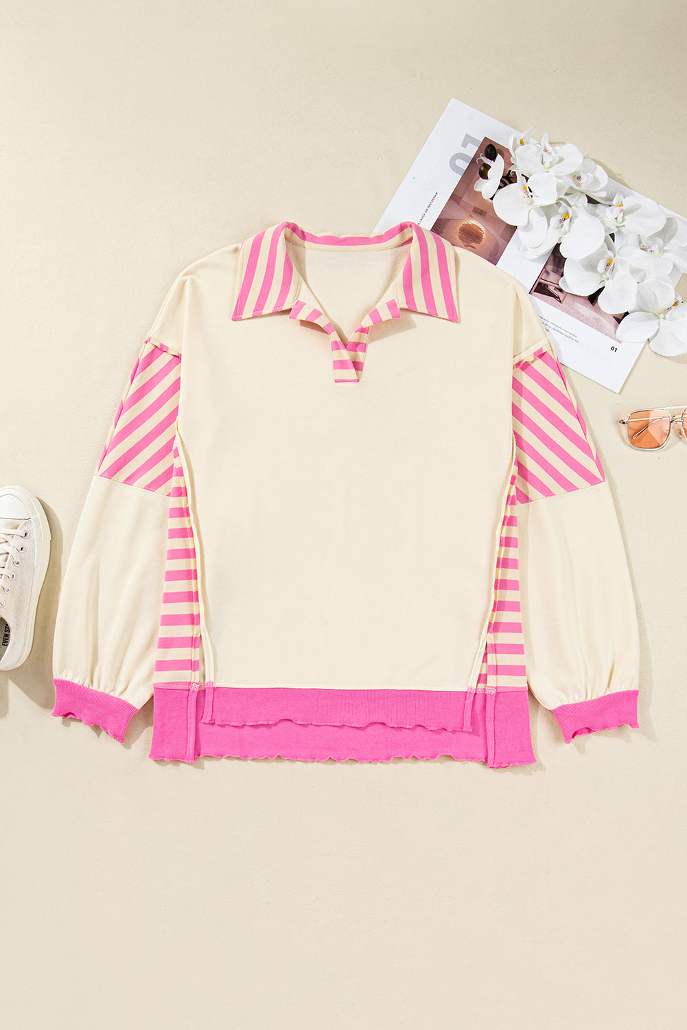Pre-order Pink Stripe Patchwork Plus Pullover September