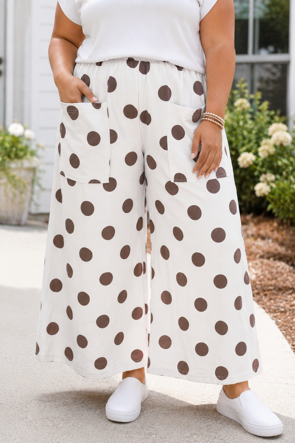 Pre-order Polka Dot Elastic Plus Pants