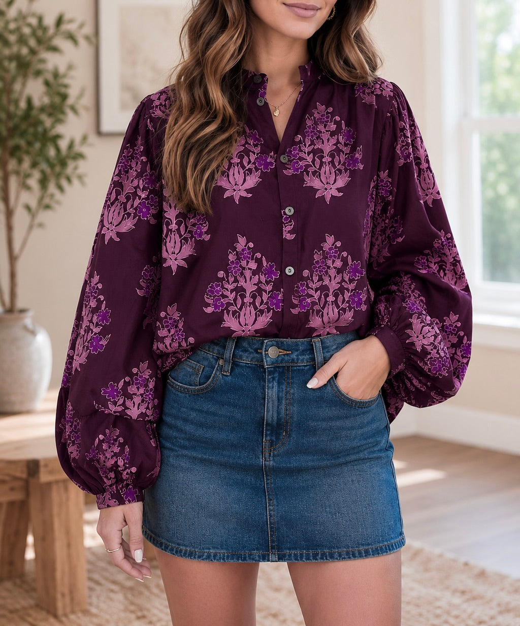 Pre-order Purple Floral Button Shirt