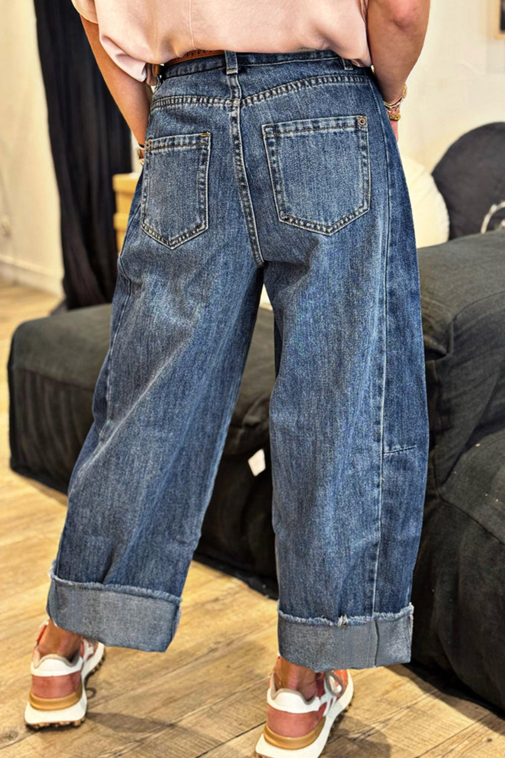 Pre-order Raw Hem Wide Leg Loose Jeans August