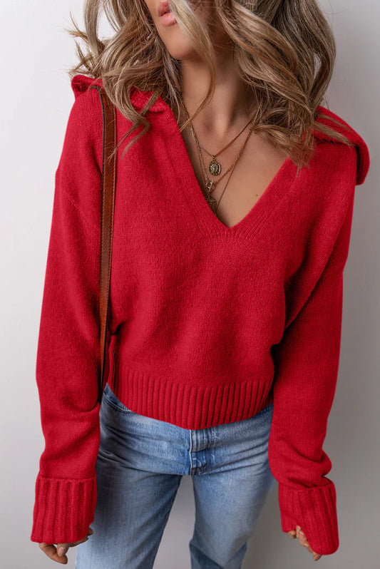 Pre-order Red V Neck Ribbed Sweater