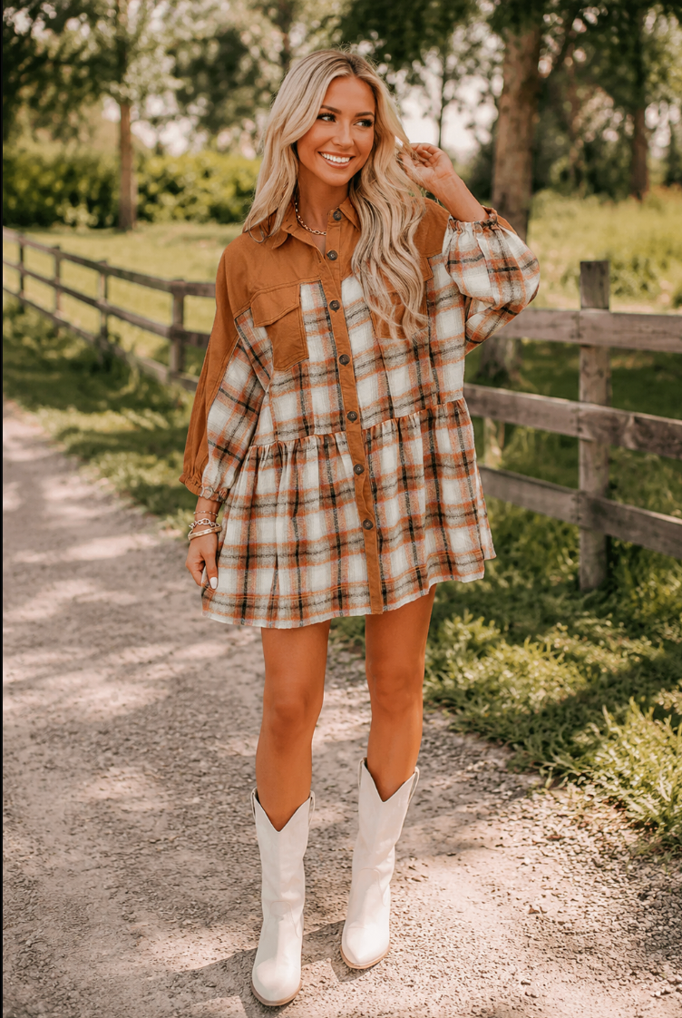 Pre-order Khaki Plaid Tunic Dress