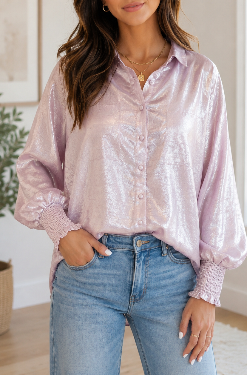 Pre-order Shiny Ruffle Cuff Button Shirt