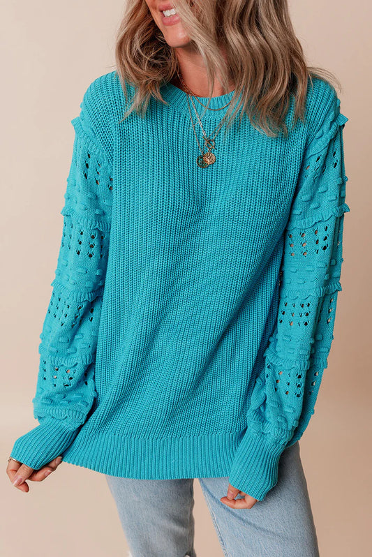 Pre-order Teal Ruffled Eyelet Sweater
