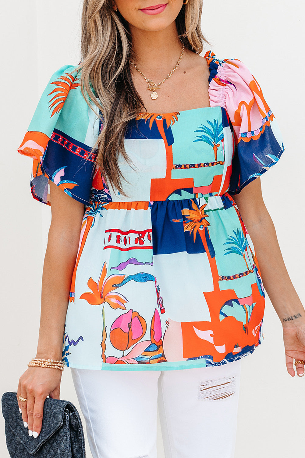 Pre-order Tropical Blue Flutter Blouse