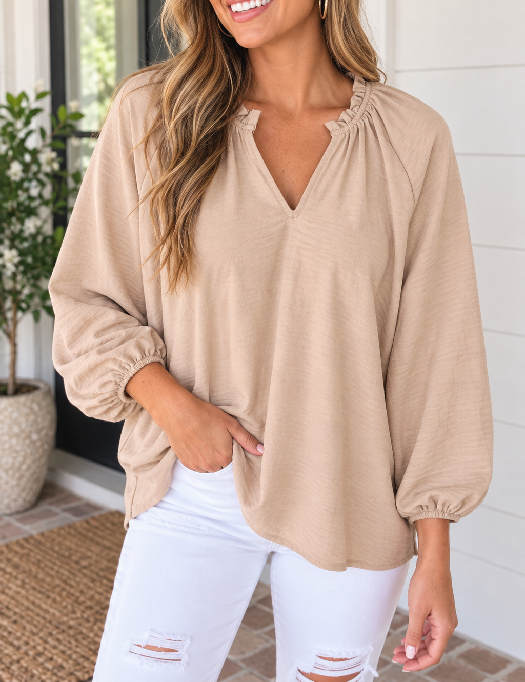 Pre-order V Neck Cuff Blouse