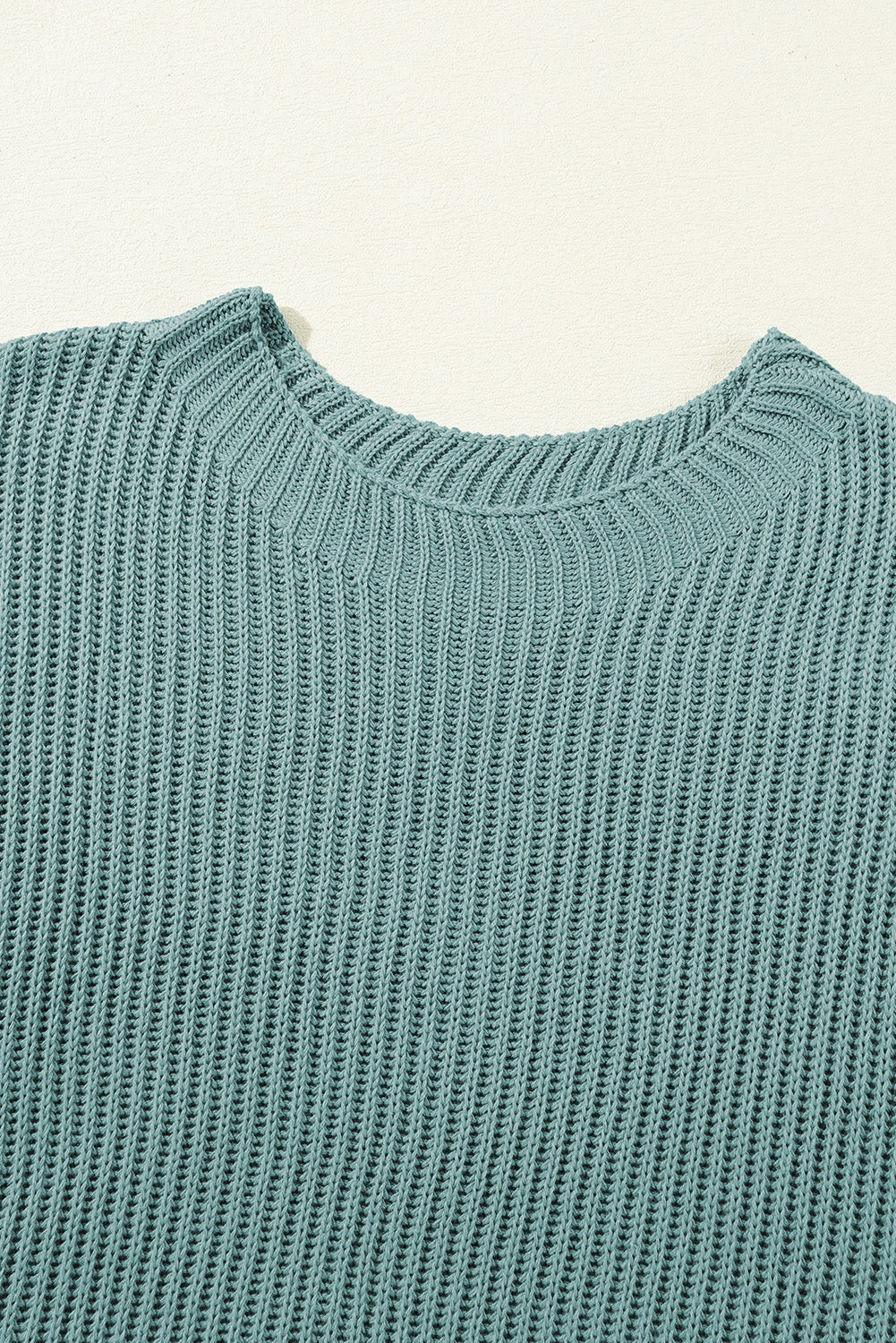Women’s Blue Side Slit Short Sleeve Oversized Sweater