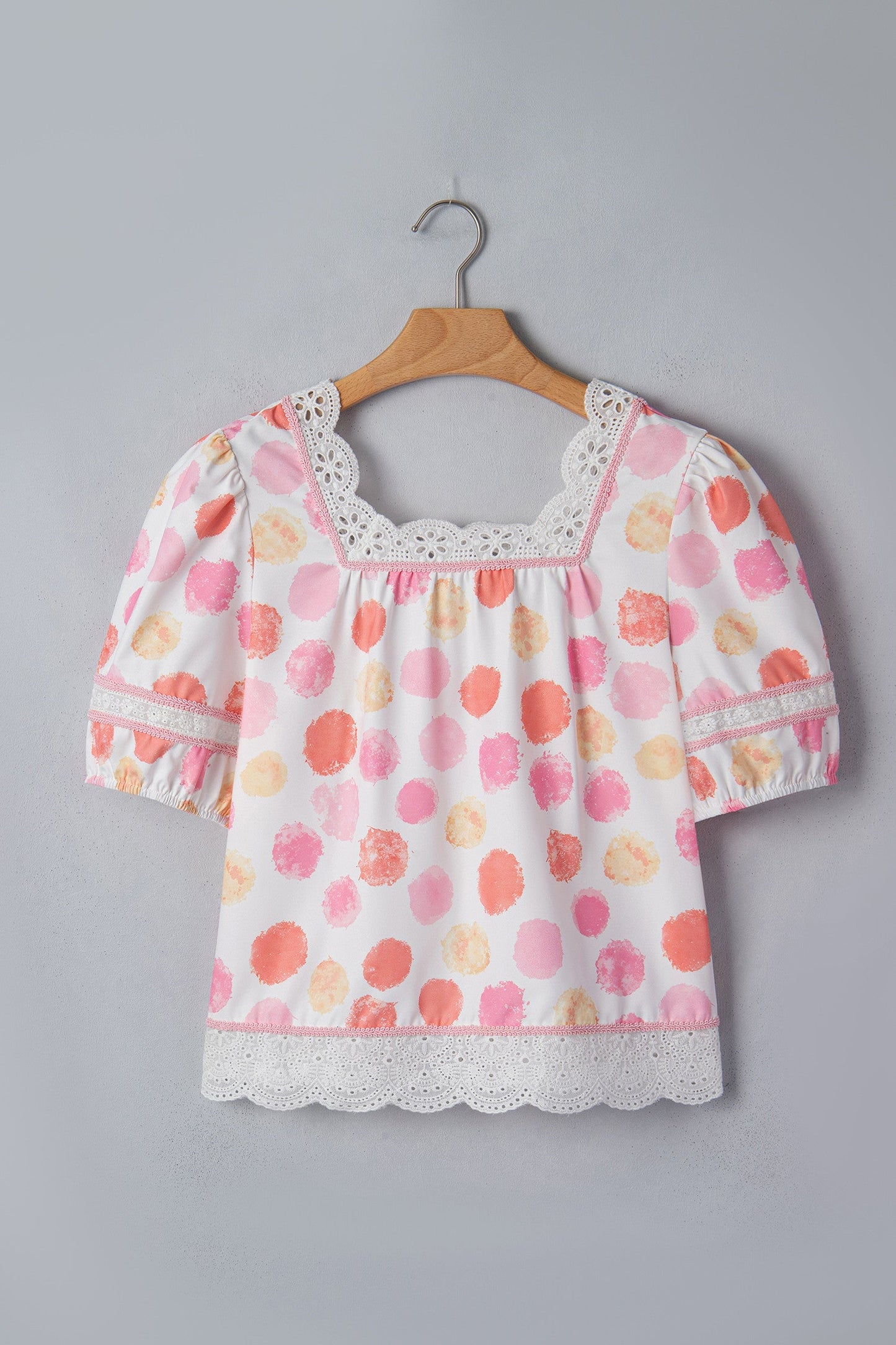 Pre-order Pink Polka Dot Square Neck Blouse