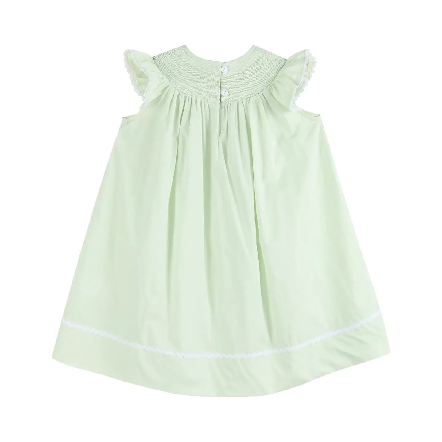 Girls Honeydew Green Bunny Smocked Bishop Dress