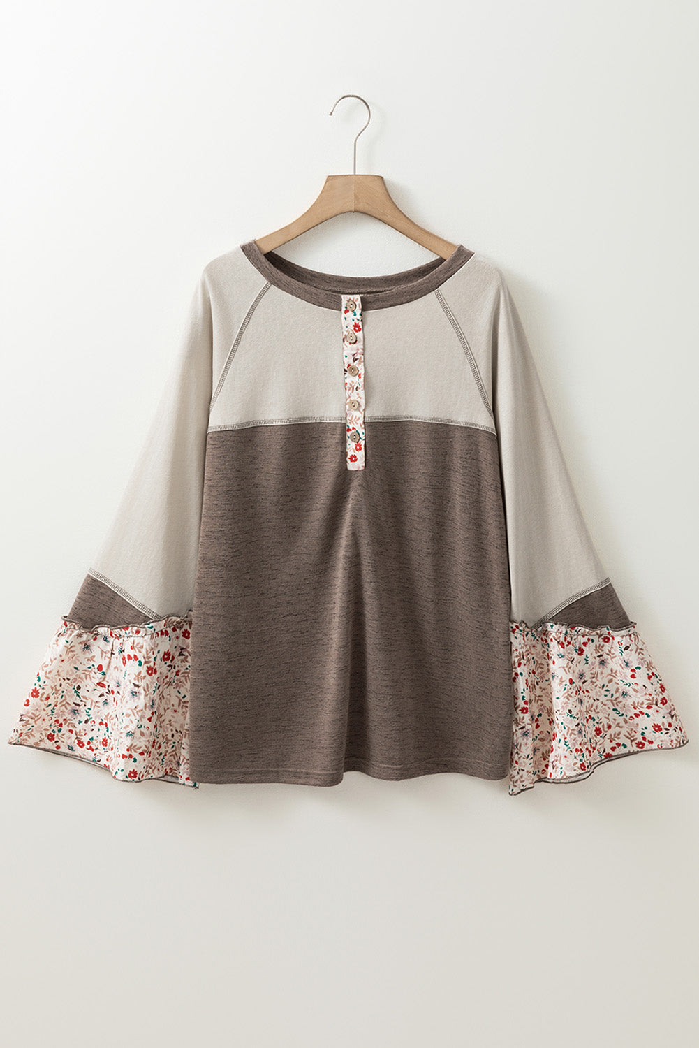 Women’s Boho Floral Bell Sleeve Henley Top