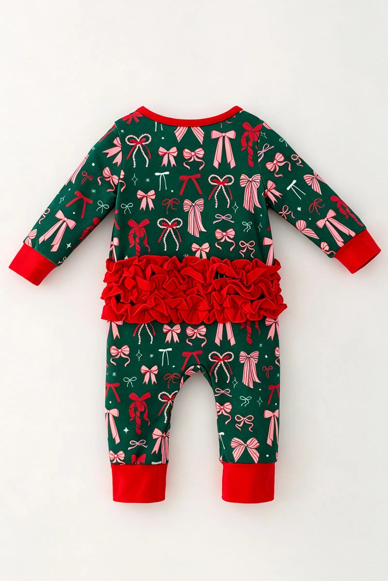 Girls Mistletoe & Bows Ruffle Romper
