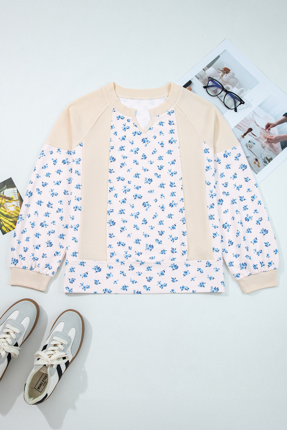 Pre-order Beige Waffle Knit Floral Top LT