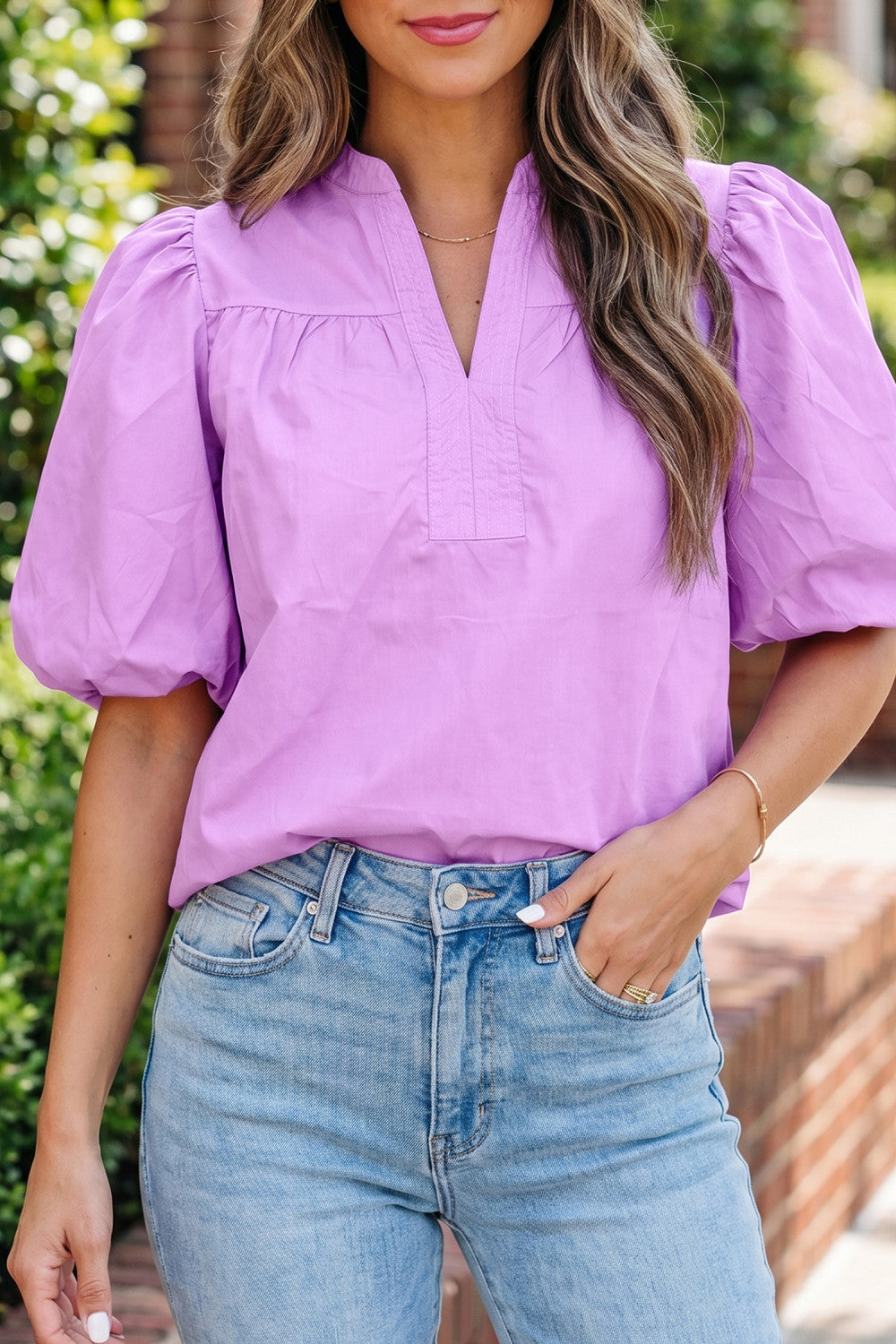 Pre-order Purple Stitched Puffy Blouse