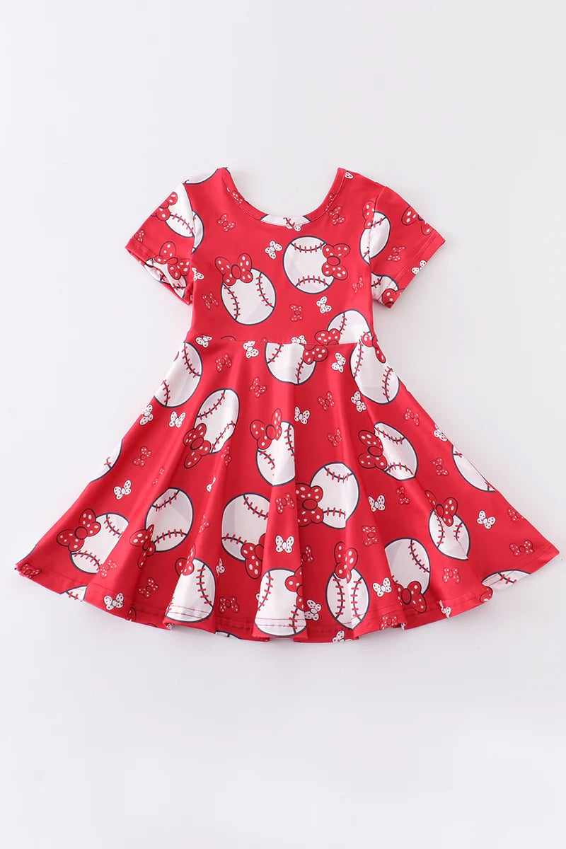 Baseballs and Bows Twirl Dress