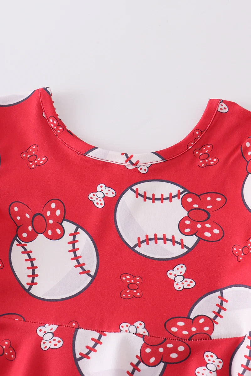 Baseballs and Bows Twirl Dress