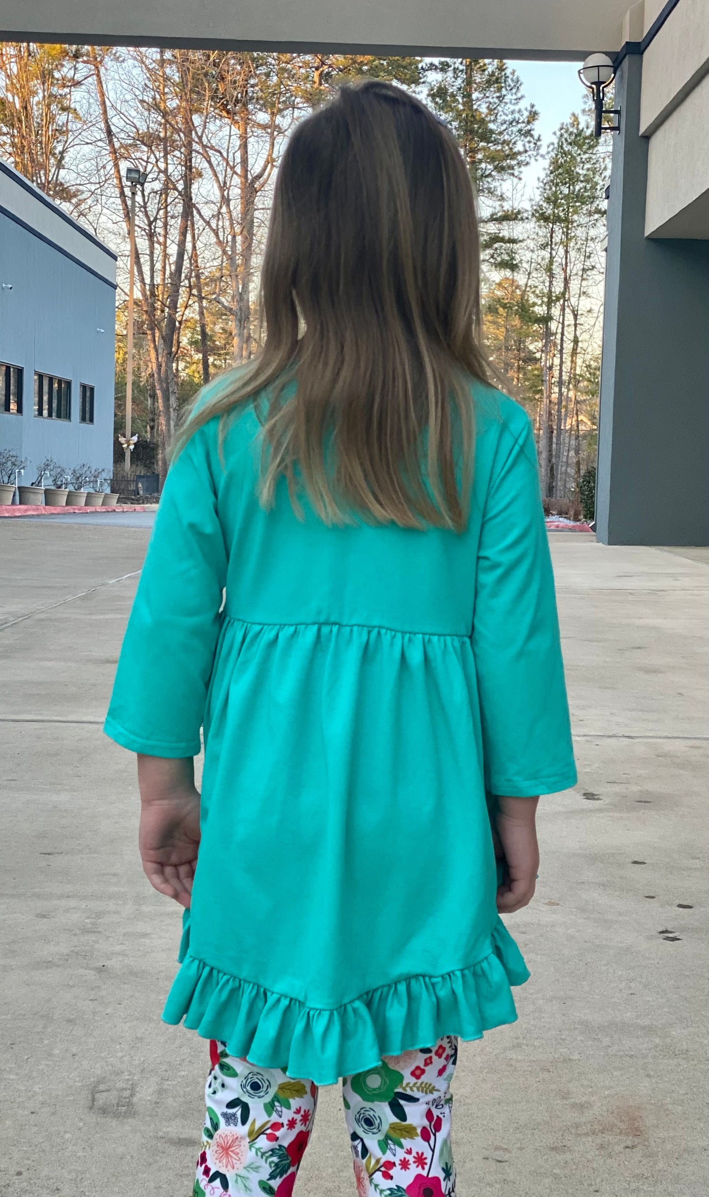 Girls Teal High Low Ruffle Top