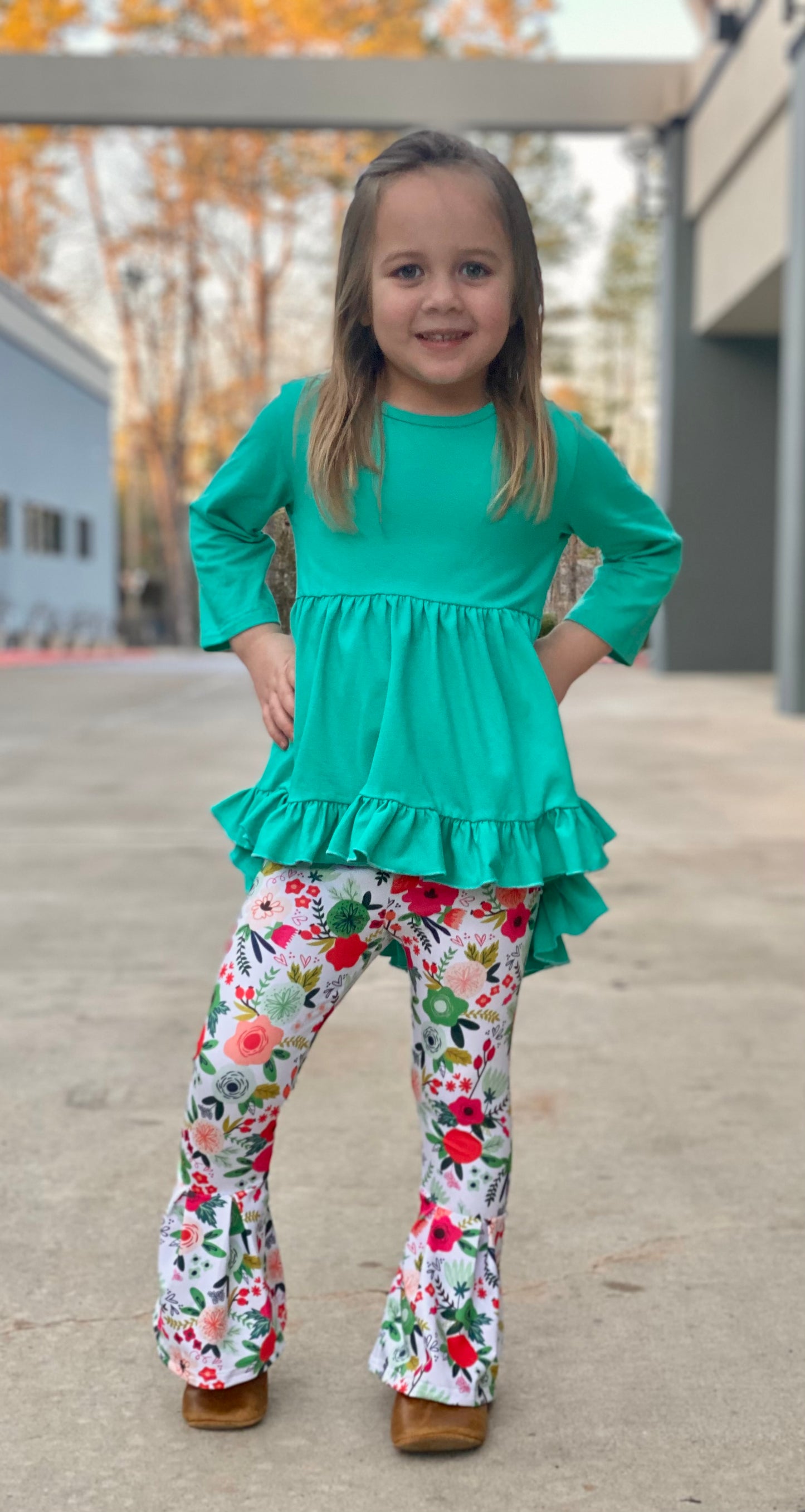 Girls Teal High Low Ruffle Top