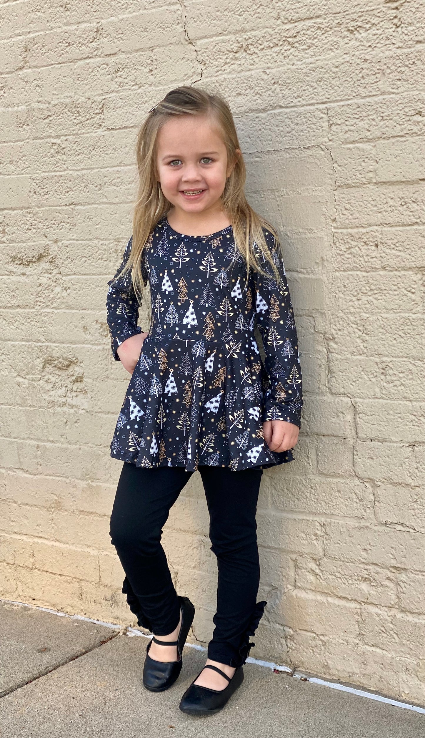 Girls Black Button Leggings