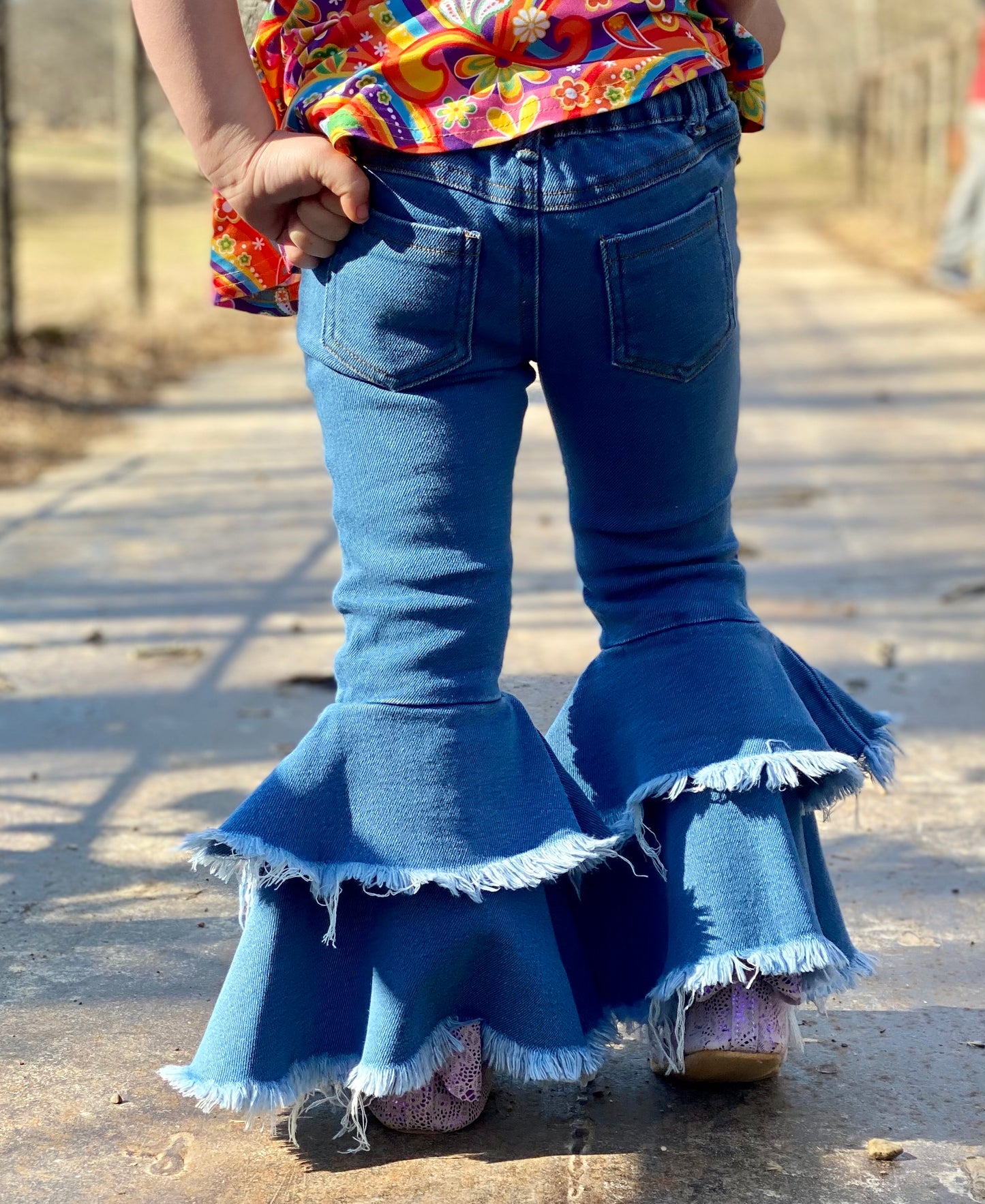 Girls Distressed Denim Double Bells