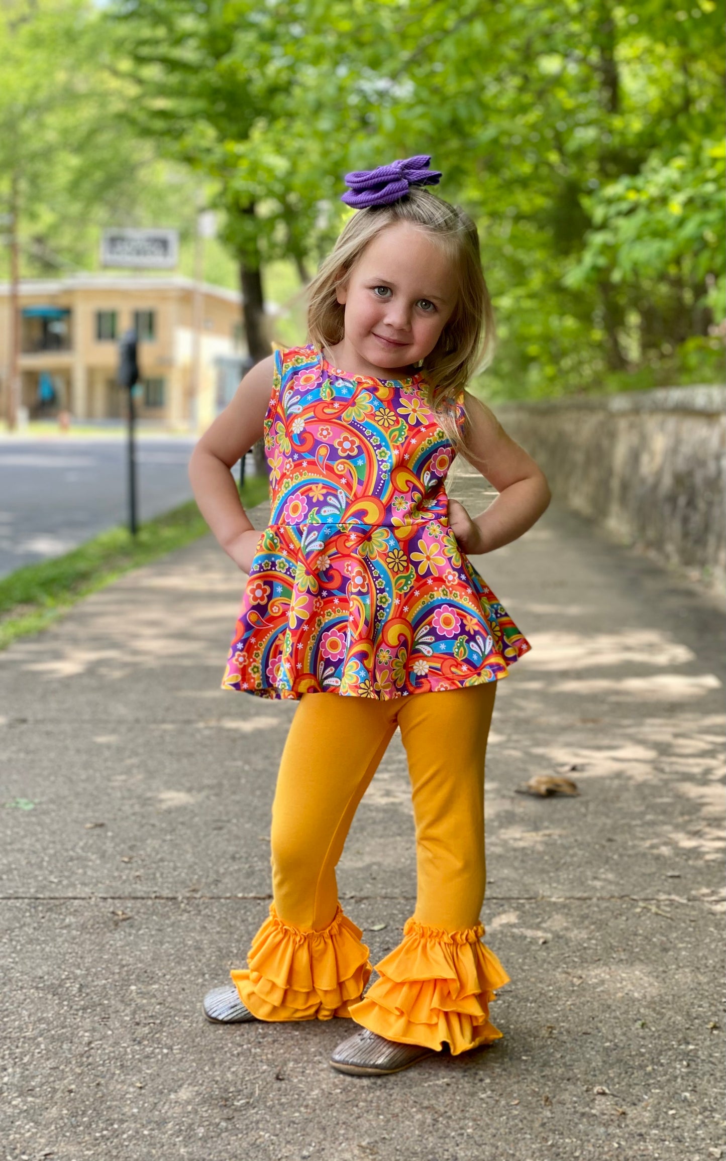 Girls Marigold Truffle Leggings (Triple Ruffle Leggings)